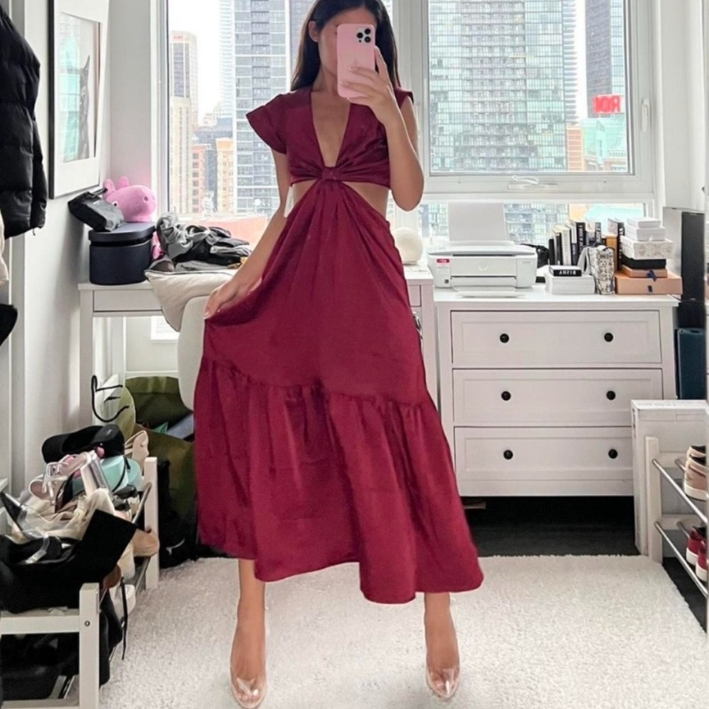 Jason Wu Wine Red Cutout Tie-Front Midi Dress